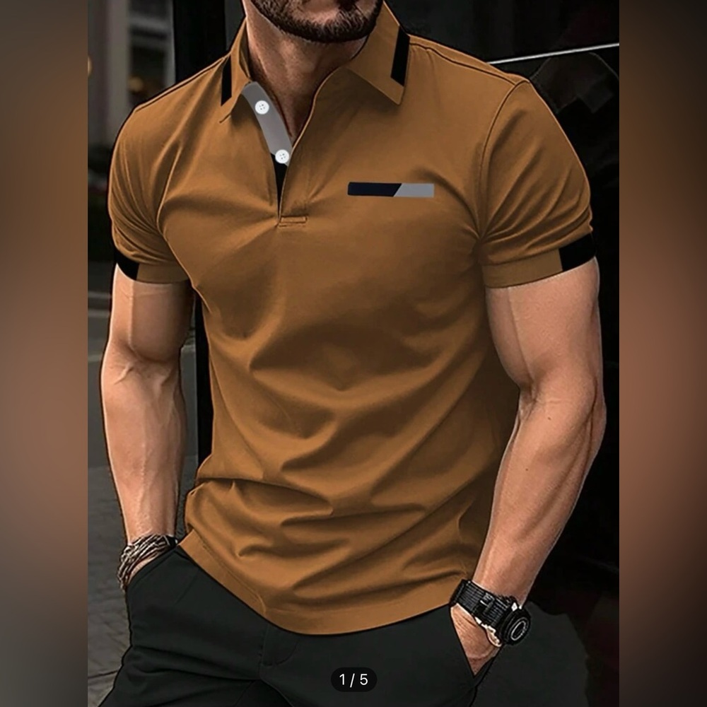 Shein Manfinity Men Contrast Trim Polo Shirt, size L - Picture 4 of 7